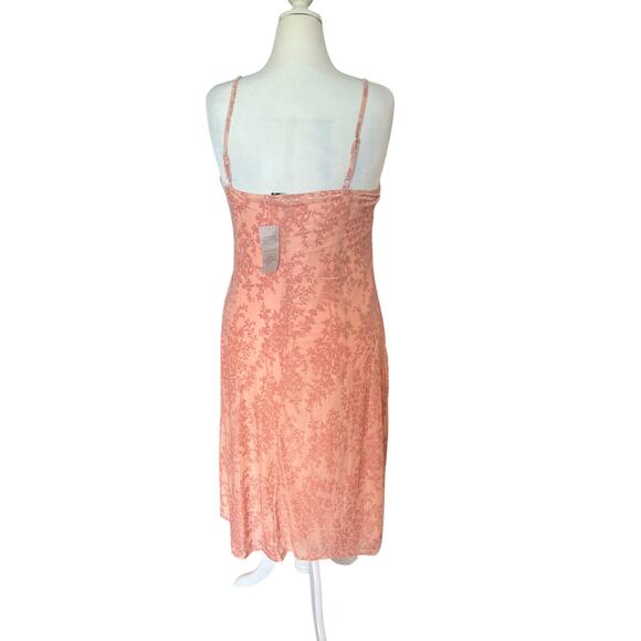 Peach Midi Stretch Slip Dress Women's Size XL Burnout Velvet , Ruched Bust, 43”L - Picture 4 of 6